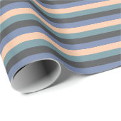 青エレガント色、桃、グレーのストライプパターン ラッピングペーパー (ロールコーナー)