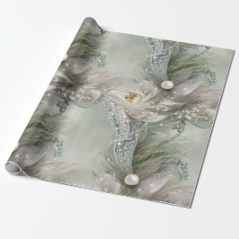 青エレガント色、灰色、真珠色の渦巻き ラッピングペーパー