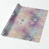 青エレガント色,灰色,羽,ビーズ,真珠,光 ラッピングペーパー (アンロールド)