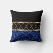 青エレガント色、黒、金ゴールドクローバーパターン クッション (裏面)