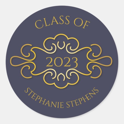 青エレガント色 | 2023年の金ゴールドフローリッシュクラス名 ラウンドシール (正面)