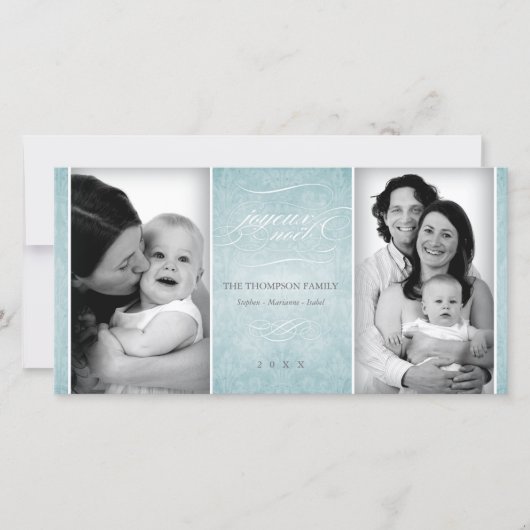 青エレガント色「Joyeux Noel」の写真カード シーズンカード (正面)