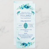 青エレガント花のパーソナライズされた卒業 招待状 (正面/裏面)