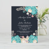 青エレガント花の結婚フローラ 招待状 (スタンド正面)
