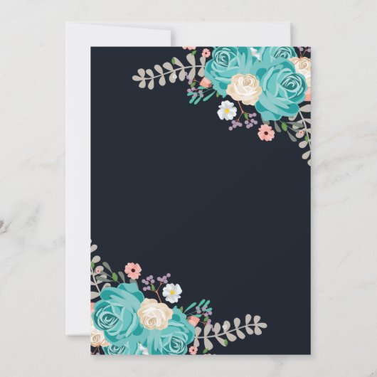 青エレガント花の結婚フローラ 招待状 (裏面)