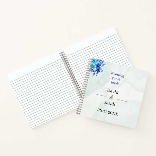 青エレガント花カスタムウェディングゲスト ノートブック (内部)