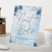 青エレガント花ゲストブックボーイベビーシャワー 台座サイン (インサイチュ)