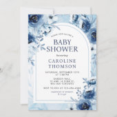 青エレガント花ボーイベビーシャワー 招待状 (正面)