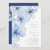 青エレガント花リハーサルディナー 招待状 (正面/裏面)
