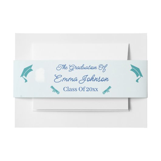 青エレガント花卒業パーソナライズされた 招待状ベリーバンド (正面例)