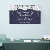 青エレガント花柄パーティー結婚ズ 横断幕 (トレードショー)