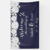 青エレガント花柄パーティー結婚ズ 横断幕 (縦)