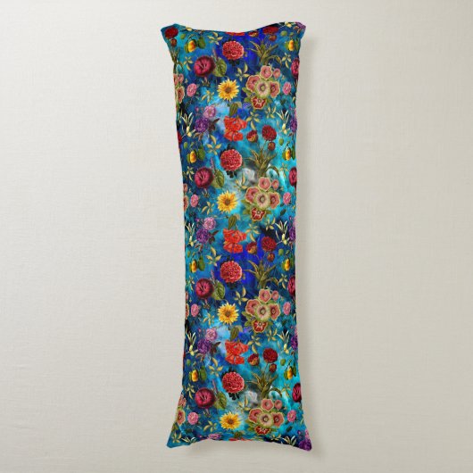 青エレガント花柄モノグラム ボディピロー (正面縦)