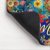 青エレガント花柄モノグラム マウスパッド (コーナー)