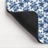 青エレガント花柄ヴィンテージ牡丹 マウスパッド (コーナー)