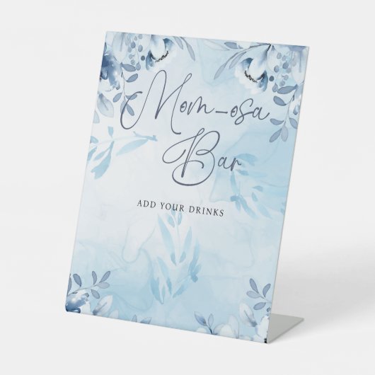 青エレガント花桃佐バー赤ちゃんシャワー 台座サイン (正面)