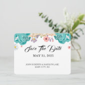 青エレガント花植物学結婚のカスタム セーブザデート (スタンド正面)