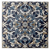 青エレガント花模様瓦 タイル (正面)