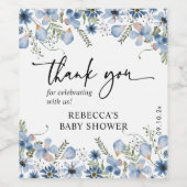 青エレガント花模様赤ちゃんシャワー優先ワインラベル ワインラベル (シングルラベル)