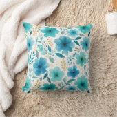 青エレガント花水彩植物園 クッション (ブランケット)