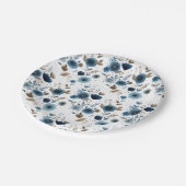 青エレガント花水彩花模様 ペーパープレート (アングル)