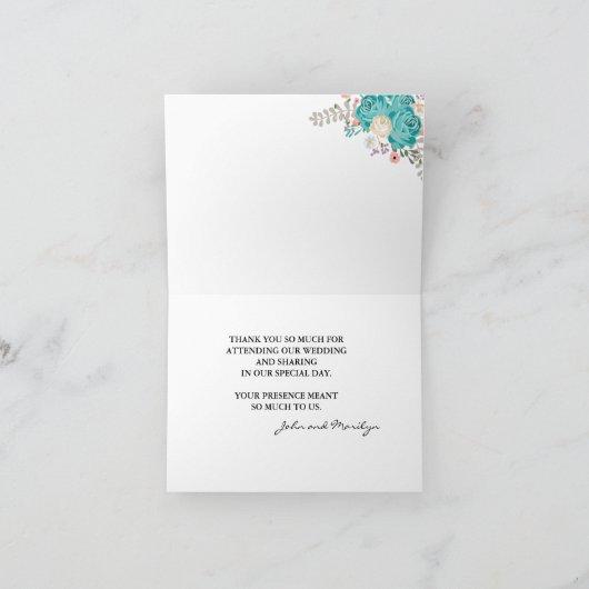 青エレガント花結婚のフローラ水色 サンキューカード (内部)