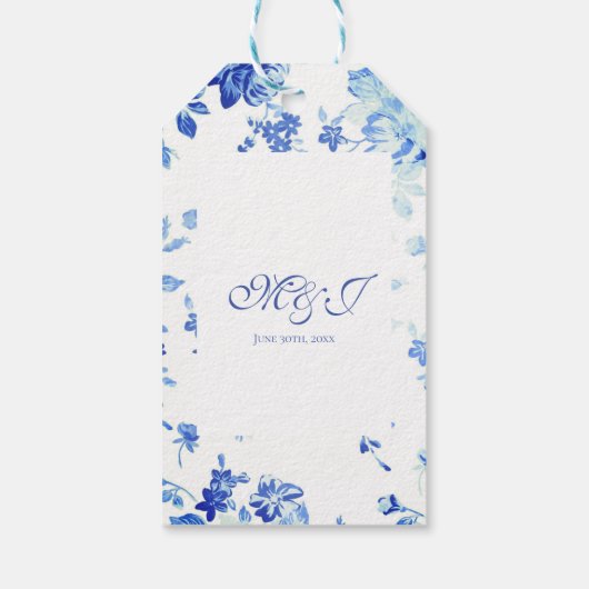 青エレガント花結婚様 ギフトタグ (裏面)