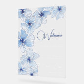 青エレガント花結婚歓迎 アクリルサイン (傾斜)