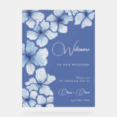 青エレガント花結婚歓迎 アクリルサイン (正面)