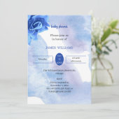 青エレガント花赤ちゃんシャワーカスタマイズ 招待状 (スタンド正面)