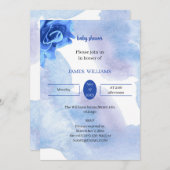 青エレガント花赤ちゃんシャワーカスタマイズ 招待状 (正面/裏面)