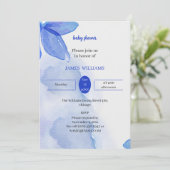 青エレガント花赤ちゃんシャワーカスタマイズ 招待状 (スタンド正面)