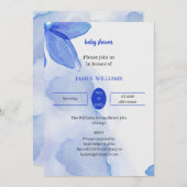 青エレガント花赤ちゃんシャワーカスタマイズ 招待状 (正面/裏面)