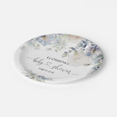 青エレガント花赤ちゃんシャワー ペーパープレート (アングル)