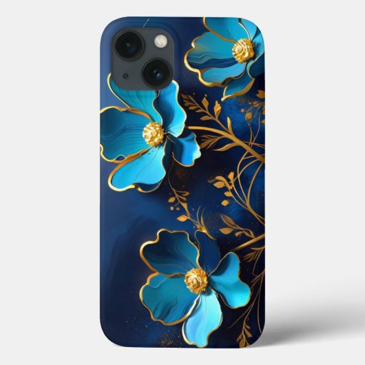 青エレガント花黄金の輪郭の電話ケース Case-Mate iPhoneケース (裏面)
