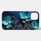 青エレガント花黄金の輪郭の電話ケース Case-Mate iPhoneケース (裏面 (横))