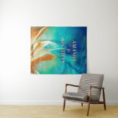 青エレガント芸術的の写真結婚ブース背景 タペストリー (インサイチュ(横))