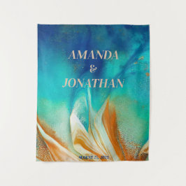 青エレガント芸術的の写真結婚ブース背景 タペストリー