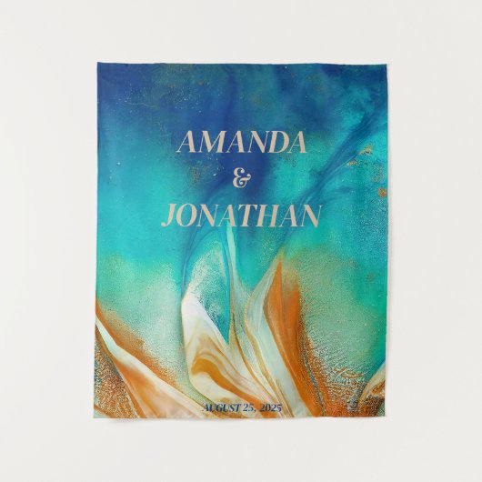 青エレガント芸術的の写真結婚ブース背景 タペストリー (正面)