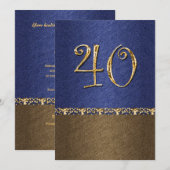 青エレガント茶40パーティー 招待状 (正面/裏面)