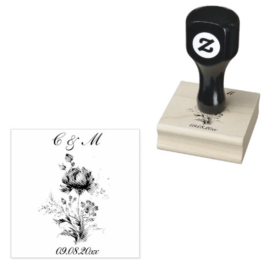 青エレガント菊の結婚花 ラバースタンプ (押印)