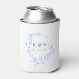 青エレガント葉クレスト結婚モノグラム 缶クーラー