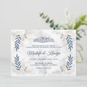 青エレガント葉大理石イスラム結婚教徒 招待状 (スタンド正面)