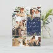 青エレガント葉5写真クリスマス シーズンカード (スタンド正面)