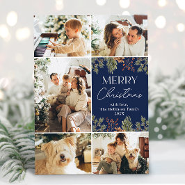 青エレガント葉5写真クリスマス シーズンカード