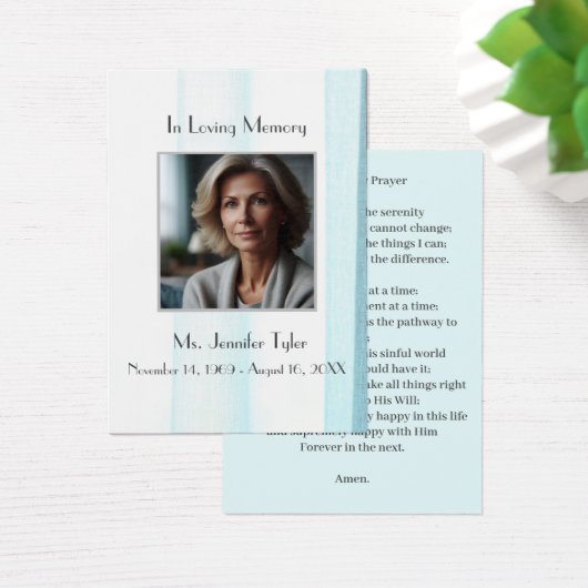 青エレガント葬記念祈りの言葉カード (デスク)