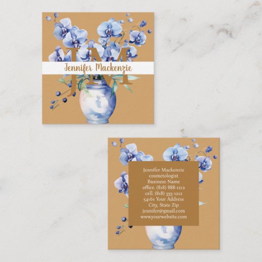 青エレガント蘭 スクエア名刺 (正面/裏面)