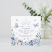 青エレガント蝶の男の子のシャワー 招待状 (スタンド正面)