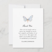 青エレガント蝶の葬儀の写真ありがとう サンキューカード (正面)