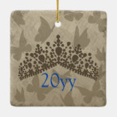 青エレガント蝶キンセアニェラクリスマス写真 セラミックオーナメント (裏面)